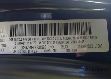 2015 Ram 1500 Laramie из США, поврежденный, VIN 1C6RR7NMXFS731962